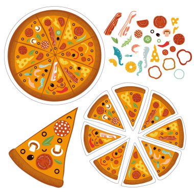 Büyük mix pizza dilimler üçgen, İtalyan Restoran Menü, snack gıda maddeleri pizza için