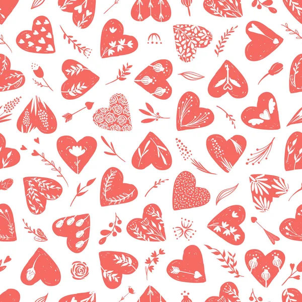 Vektor-Kollektionen handgezeichneter Herzen isoliert auf transparentem Hintergrund. Liebe Valentinstag Clipart. Herzform verzierte florale Elemente: Rose, Tulpe, Schlüssel mit Flügeln, Pfeile. nahtloses Muster — Stockvektor