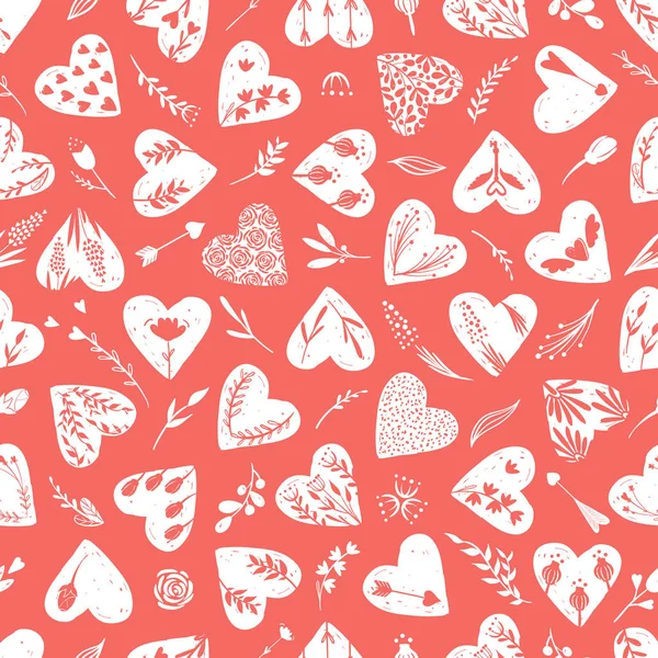 Vektor-Kollektionen handgezeichneter Herzen isoliert auf transparentem Hintergrund. Liebe Valentinstag Clipart. Herzform verzierte florale Elemente: Rose, Tulpe, Schlüssel mit Flügeln, Pfeile. nahtloses Muster — Stockvektor