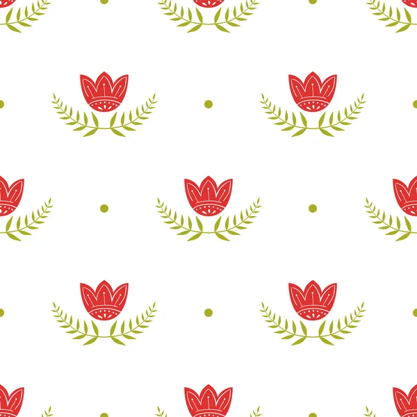 Modèle classique avec des tulipes et des branches vertes. Modèle de style anglais pour papier d'emballage, conception de tissu. Style scandinave — Image vectorielle