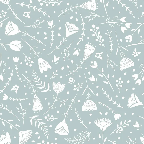 Motif stylisé, art populaire, ornement floral dans des couleurs gris bleu. Fond vectoriel motif sans couture pour papier peint, textile, conception de papier d'emballage — Image vectorielle