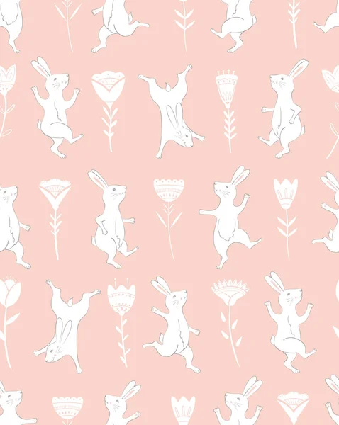 Collezione di personaggi del coniglietto pasquale da pose diverse. Felice corsa e coniglietti danzanti. Modello senza cuciture — Vettoriale Stock