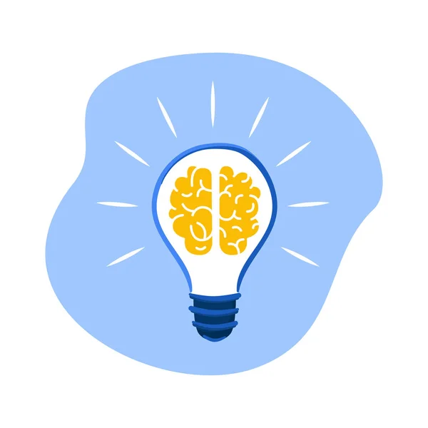 Brain in light bulb. Isolated on white background. New, creative or innovation idea. Vector flat illustration. Symbol of creativity, creative idea, mind, thinking. — Stock Vector