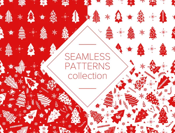 Red simple Christmas fir tree for holiday celebrations Scandinavian Nordic style. Christmas, new year decors. Seamless pattern, simple decoration hand drawn