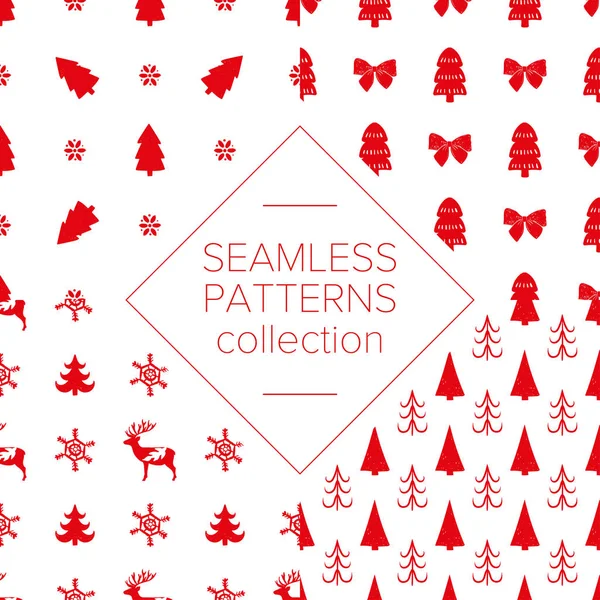 Red simple Christmas fir tree for holiday celebrations Scandinavian Nordic style. Christmas, new year decors. Seamless pattern, simple decoration hand drawn
