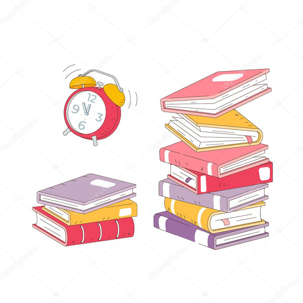 Stack of books fall isolated on white background. Pile of books vector illustration cartoon style