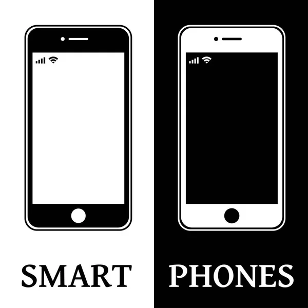 Grafik vektör görüntü akıllı telefon. Siyah ve beyaz. İki sürümleri.