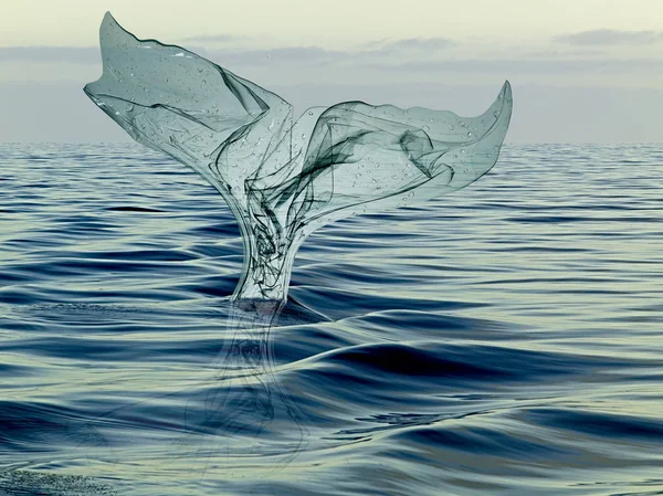 漂浮在海洋中的垃圾塑料鲸的尾巴 — 图库照片