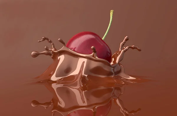 Piros Cseresznye Alá Csokoládé Fröccsenő Illusztráció — Stock Fotó