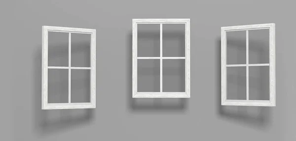 White wooden windows isolated on grey — Stock Photo, Image