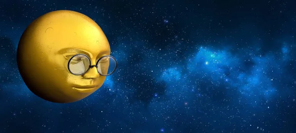 Żółty księżyc z okularami patrząc w dół — Zdjęcie stockowe