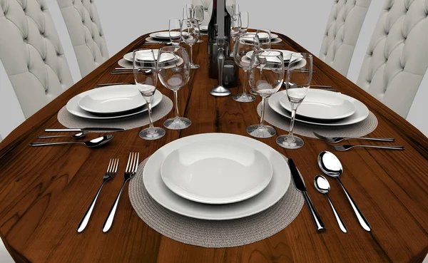 Fancy dinner table isolated on white back ground. — Stock Photo, Image