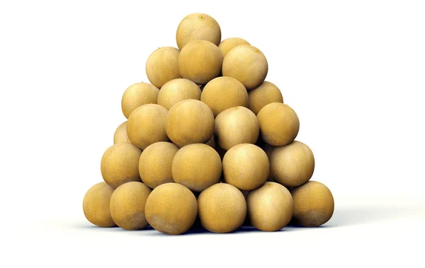 Pile of fresh cantelope melons isolated on white , 3d illustrati — Stock Photo, Image