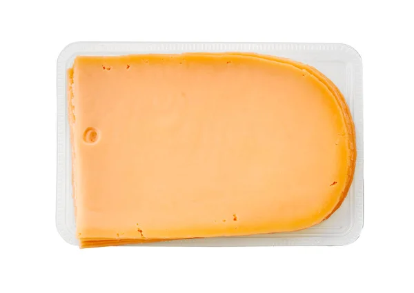 Käse Scheiben Geschnitten Blöcke Isoliert Auf Weiß — Stockfoto