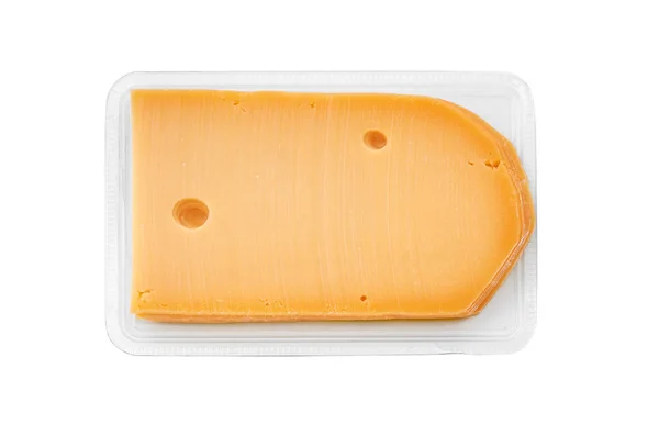 白で隔離されたチーズスライスブロック1つ — ストック写真