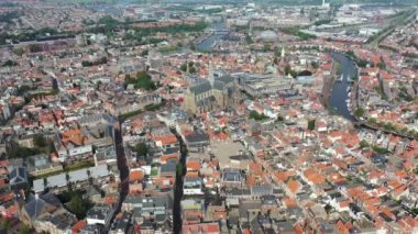 Hollanda, Haarlem - 17-08-2020: Haarlem şehrinin yukarıdan görüntüsü