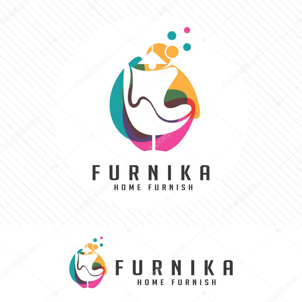 Colorful furniture logo. Symbol and icon of chairs, sofas, tables, and home furnishings.