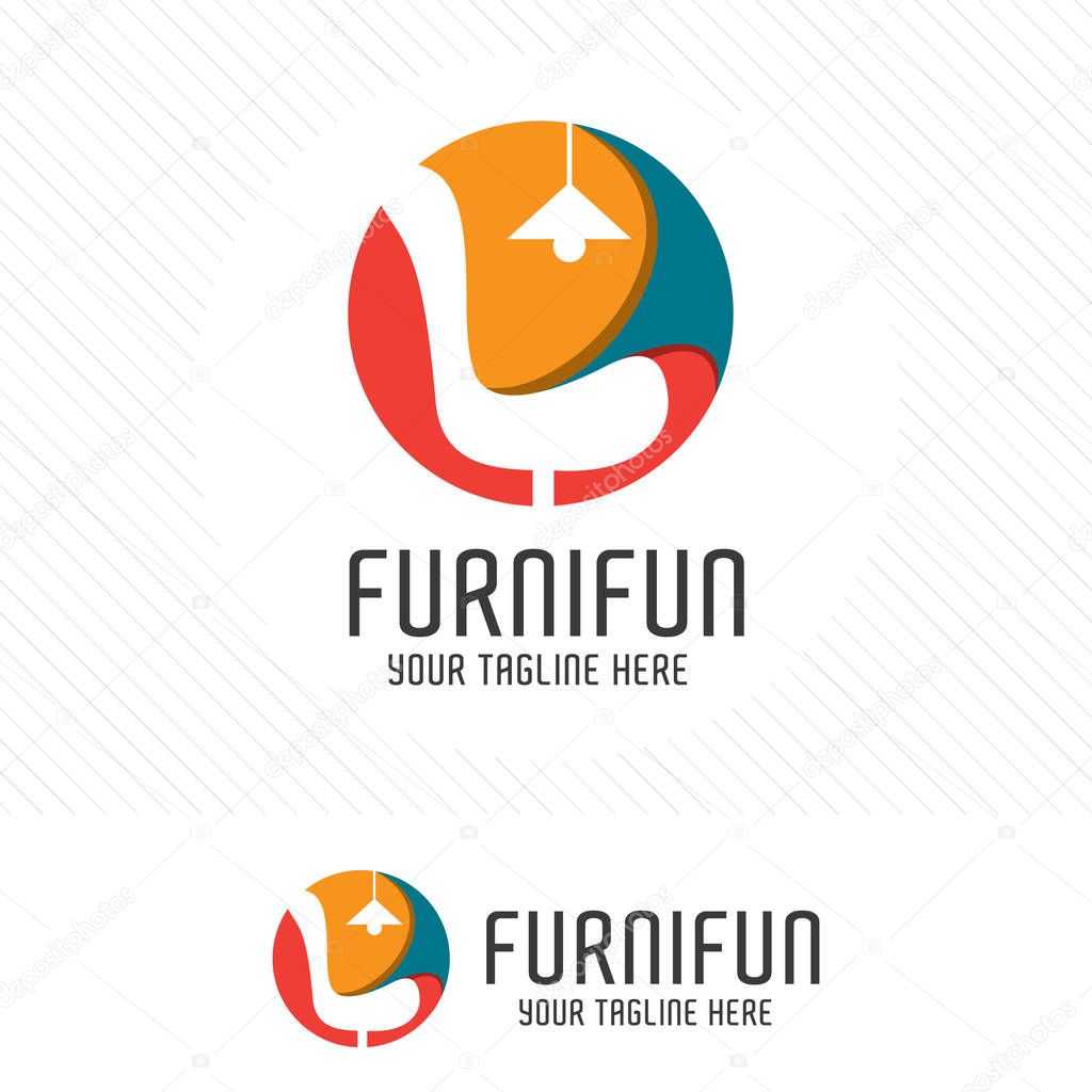 Colorful furniture logo. Symbol and icon of chairs, sofas, tables, and home furnishings.