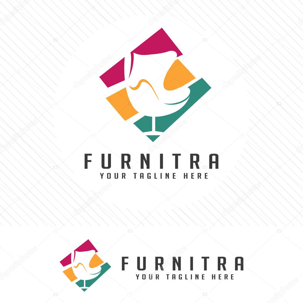 Colorful furniture logo. Symbol and icon of chairs, sofas, tables, and home furnishings.