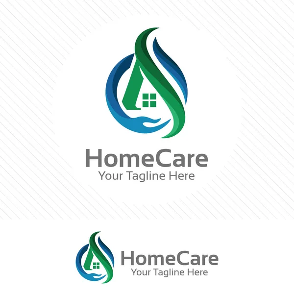 Home Care Logo Proprietà Concetto Immobiliare Con Simbolo Della Mano — Vettoriale Stock