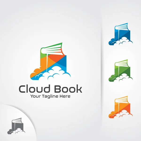 Logo Buku Awan Untuk Pendidikan Daring Perpustakaan Dan Toko Buku - Stok Vektor