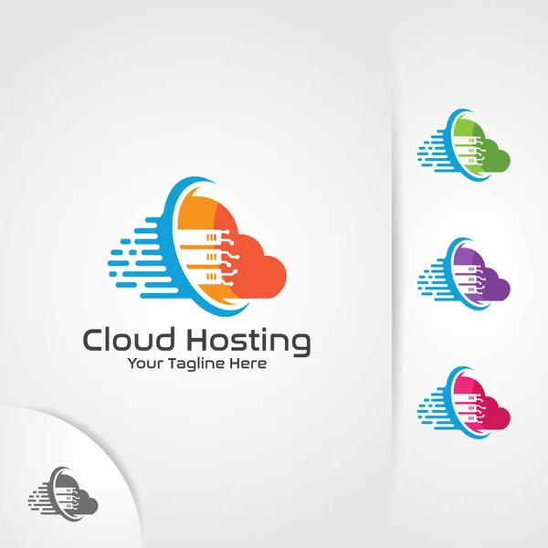 Web Hosting Logo Desain Vektor Kombinasi Cloud Server Dan Penyimpanan - Stok Vektor