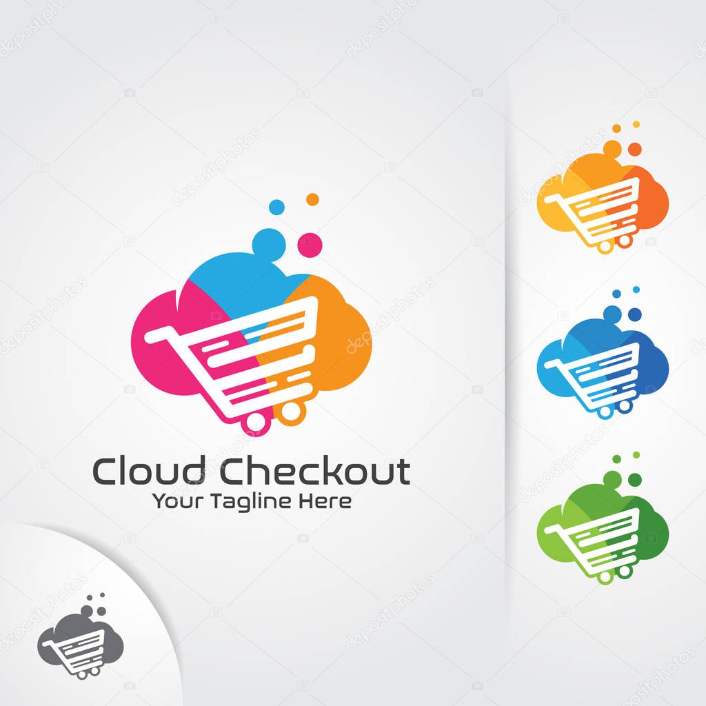 Online shop logo design vector with colorful cloud concept.