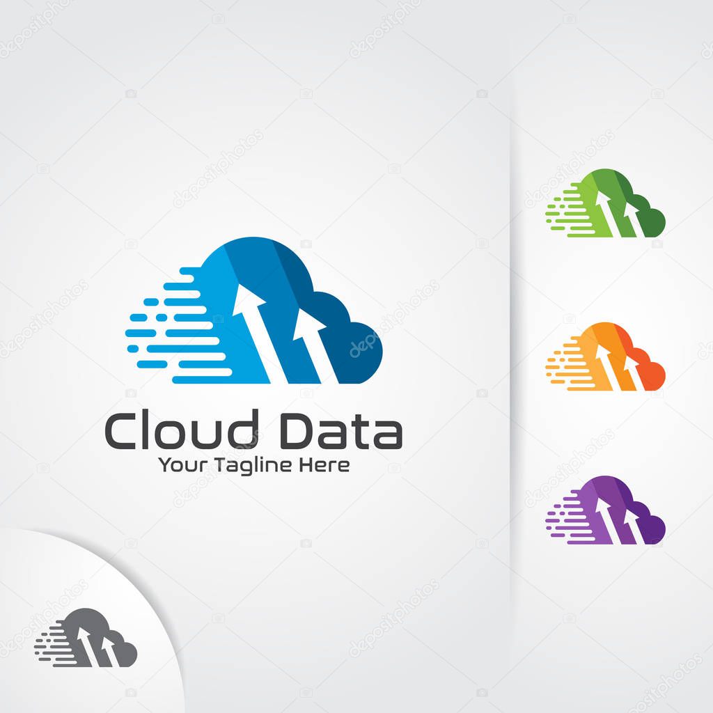 Cloud connect logo. Arrow and digital symbol design vector.