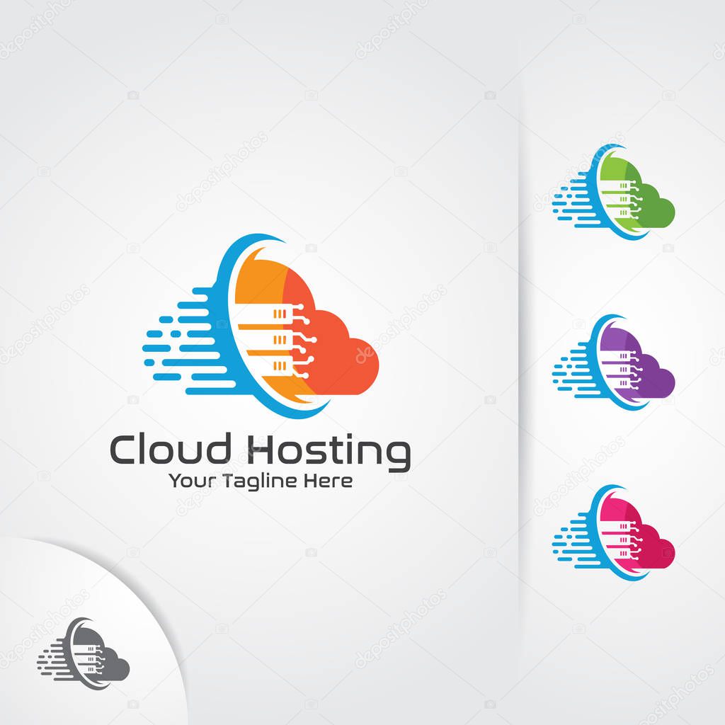 Web hosting logo design vector. Cloud, server and storage combination.