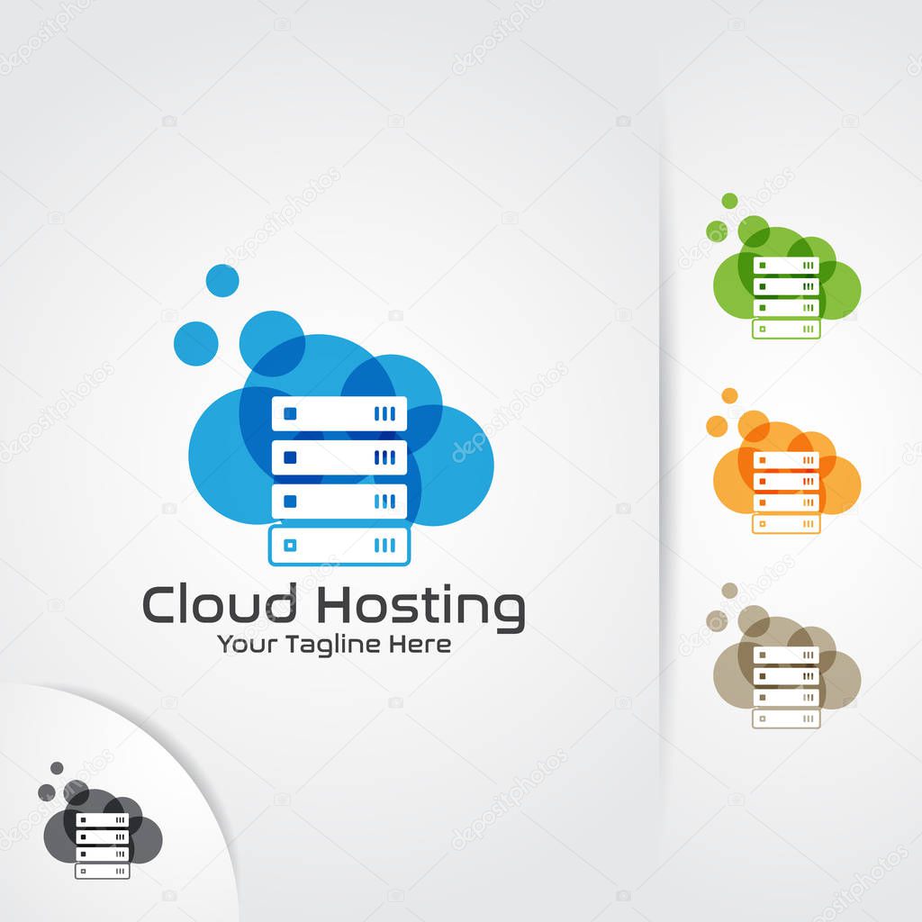 Web hosting logo design vector. Cloud, server and storage combination.