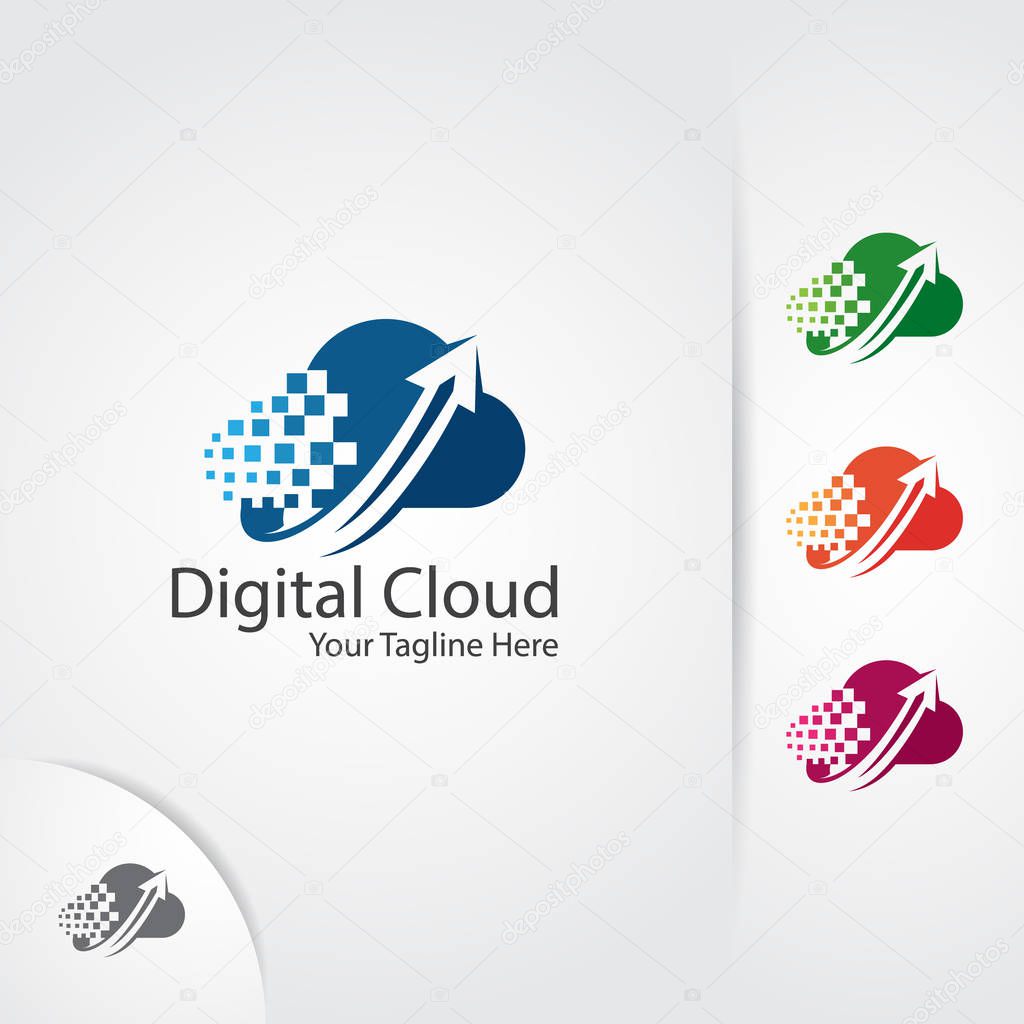 Cloud connect logo. Arrow and digital symbol design vector.