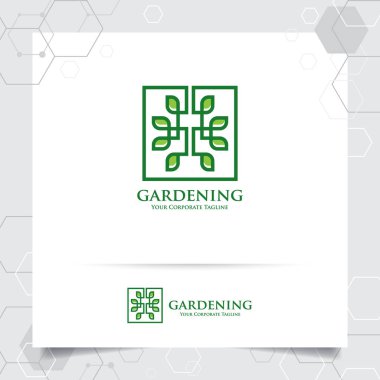 Agriculture logo design with concept of circular leaves like flowers vector. Green nature logo used for agricultural systems, farmer, and plantation products.