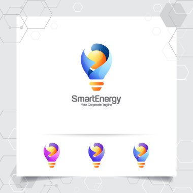 Ampul logosu akıllı fikir tasarım kavramı mektup S sembolü ve renkli lamba vektör simgesi. Stüdyo, profesyonel ve ajans için kullanılan akıllı fikir logosu.