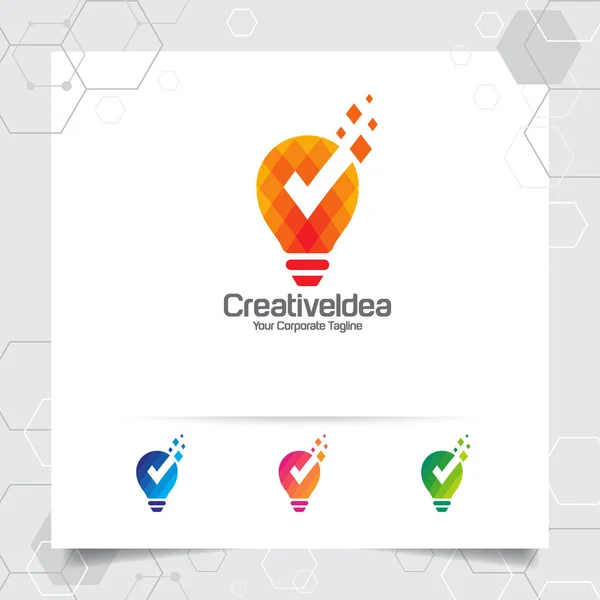 Bulb logo idea design concept of digital pixel symbol and icon lamp vector. Smart idea logo used for studio, professional and agency.