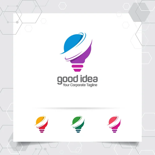 Bulb logo idea design concept of digital colorful symbol and icon lamp vector. Smart idea logo used for studio, professional and agency. — Stock Vector