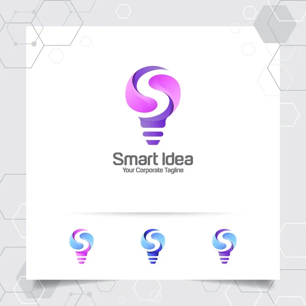 Bulb logo smart idea design concept of letter S symbol and colorful lamp vector icon. Smart idea logo used for studio, professional and agency. — Stock Vector