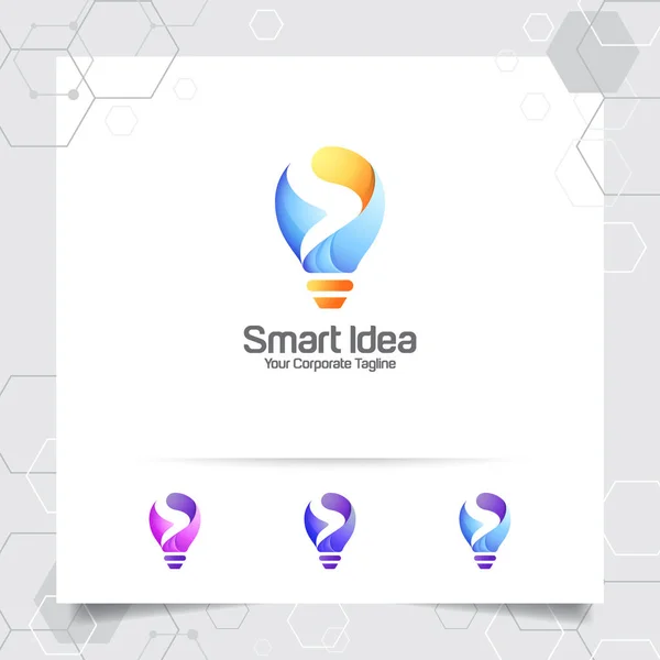 Bulb logo smart idea design concept of letter S symbol and colorful lamp vector icon. Smart idea logo used for studio, professional and agency. — Stock Vector