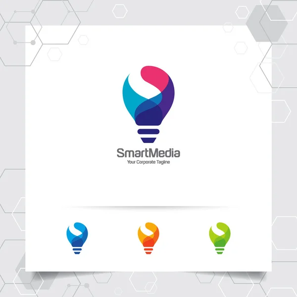 Logo bombilla idea inteligente concepto de diseño de la letra S símbolo y colorido icono del vector de la lámpara. Logotipo de idea inteligente utilizado para estudio, profesional y agencia . — Archivo Imágenes Vectoriales