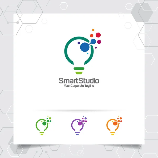 Concepto de diseño de idea de logotipo de bombilla de símbolo colorido digital y vector de lámpara de icono. Logotipo de idea inteligente utilizado para estudio, profesional y agencia . — Vector de stock