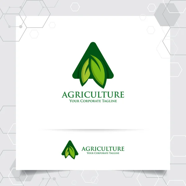 Logo Pertanian Desain Dengan Konsep Huruf Ikon Dan Daun Vektor Grafik Vektor