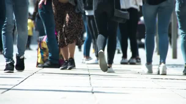 Ragazze Rilassate Blue Jeans Stanno Camminando Nella Zona Pedonale Agitando — Video Stock