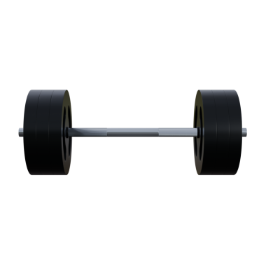 Simetrik plakalı siyah halterin minimalist 3D görüntüsü. Koyu tonlar ve temiz kompozisyon, ticari veya editoryal fitness projeleri için uygun güç, disiplin ve atletik performans taşır..