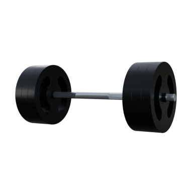 Simetrik plakalı siyah halterin minimalist 3D görüntüsü. Koyu tonlar ve temiz kompozisyon, ticari veya editoryal fitness projeleri için uygun güç, disiplin ve atletik performans taşır..