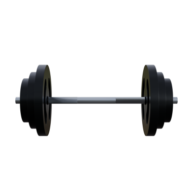 Simetrik plakalı siyah halterin minimalist 3D görüntüsü. Koyu tonlar ve temiz kompozisyon, ticari veya editoryal fitness projeleri için uygun güç, disiplin ve atletik performans taşır..