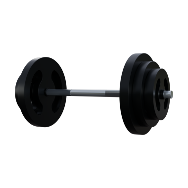 Simetrik plakalı siyah halterin minimalist 3D görüntüsü. Koyu tonlar ve temiz kompozisyon, ticari veya editoryal fitness projeleri için uygun güç, disiplin ve atletik performans taşır..