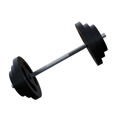 Simetrik plakalı siyah halterin minimalist 3D görüntüsü. Koyu tonlar ve temiz kompozisyon, ticari veya editoryal fitness projeleri için uygun güç, disiplin ve atletik performans taşır..