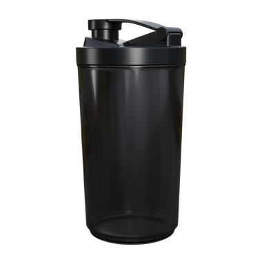 Yarı şeffaf, siyah, plastik desenli bir su şişesinin modern 3D görüntüsü. Fitness, hidrasyon ve sağlıklı bir yaşam tarzı için tasarlandı. Spor salonu reklamları, ürün tasarımı ve sağlık kampanyaları için ideal..