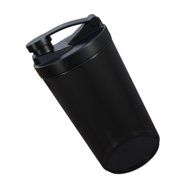 Yarı şeffaf, siyah, plastik desenli bir su şişesinin modern 3D görüntüsü. Fitness, hidrasyon ve sağlıklı bir yaşam tarzı için tasarlandı. Spor salonu reklamları, ürün tasarımı ve sağlık kampanyaları için ideal..