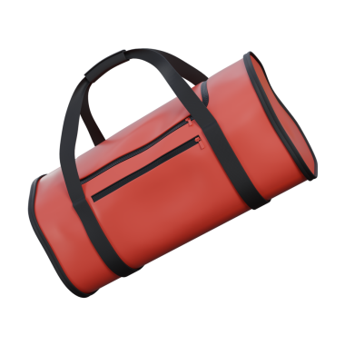 Pürüzsüz kumaş desenli, spor kampanyaları, spor markalaşması, sağlıklı yaşam tarzı içeriği ve dayanıklılık ve zindelik kültürünü ön plana çıkaran promosyon materyalleri içeren 3 boyutlu gerçekçi bir spor çantası..