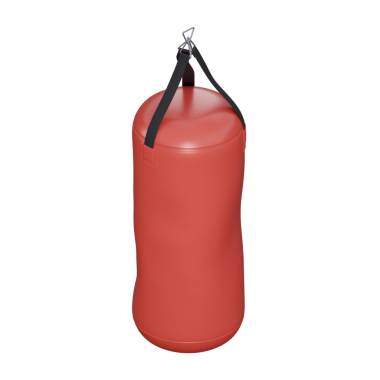 Görünür yumruk izleri gösteren kırmızı bir kum torbasının gerçekçi bir 3 boyutlu görüntüsü. Dövüş sporları, boks, dövüş sanatları ve fitness görselleri için mükemmel..